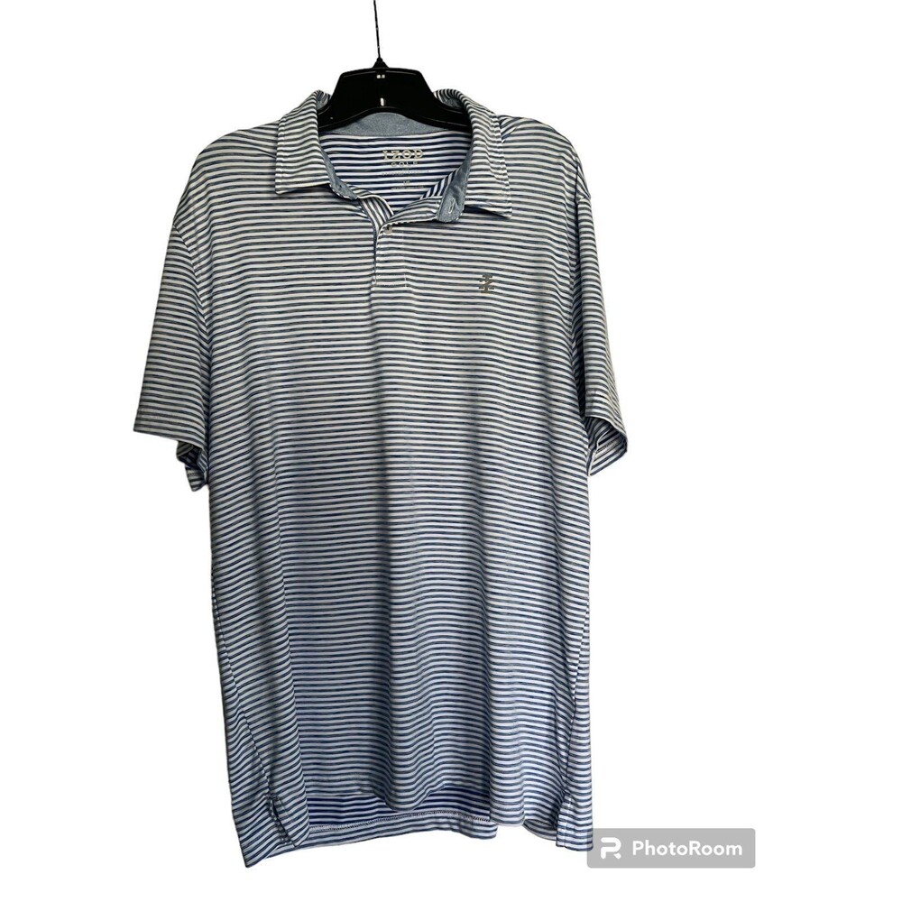 Izod Golf Polo Shirt Mens L Blue Striped Golfer Stretch Lightweight Logo Top